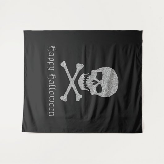 Silver Skull & Crossbones Halloween Achtergrond Wandkleed (Voorkant (horizontaal))