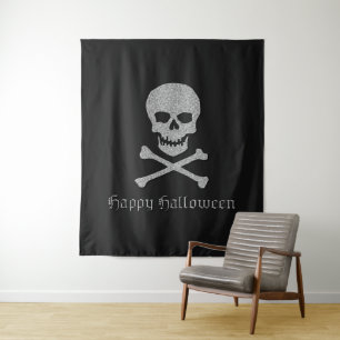 Silver Skull & Crossbones Halloween Achtergrond Wandkleed