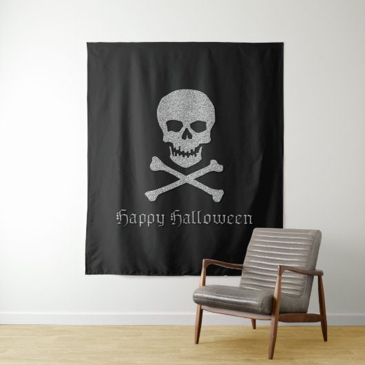Silver Skull & Crossbones Halloween Achtergrond Wandkleed (In situ)