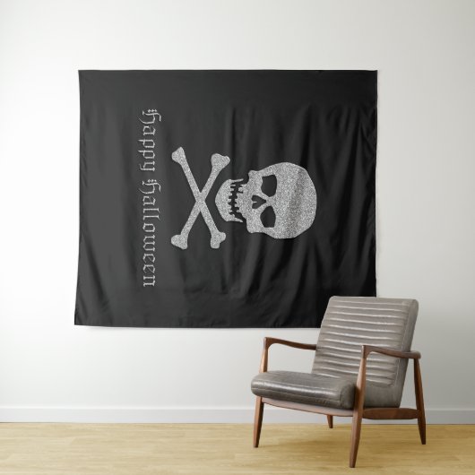 Silver Skull & Crossbones Halloween Achtergrond Wandkleed (In Situ (horizontaal))