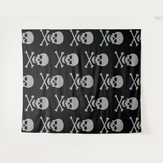 Silver Skull & Crossbones Halloween Achtergrond Wandkleed (Voorkant (horizontaal))