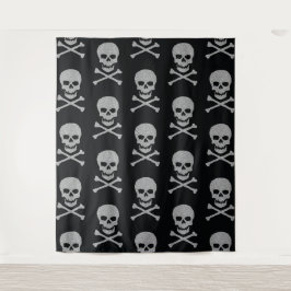 Silver Skull & Crossbones Halloween Achtergrond Wandkleed