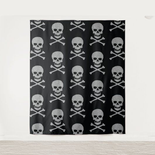 Silver Skull & Crossbones Halloween Achtergrond Wandkleed (Voorkant)