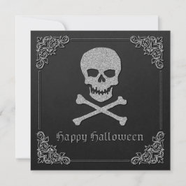 Silver Skull & Crossbones Halloween Wenskaart