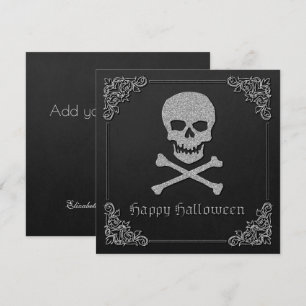 Silver Skull & Crossbones Halloween Wenskaart