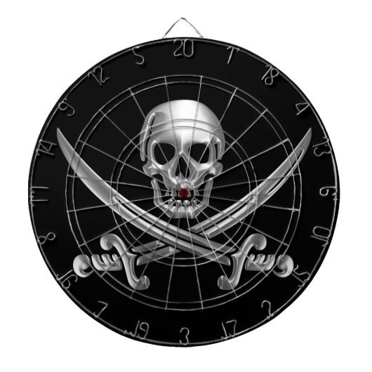 Silver Skull en Crossed Swords Dartbord (Voorkant)