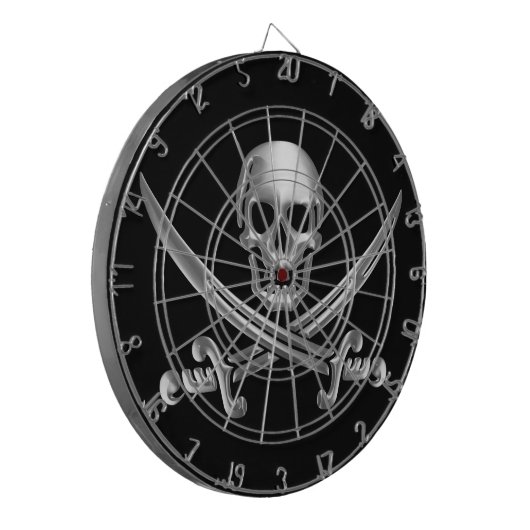 Silver Skull en Crossed Swords Dartbord (Voorkant Links)