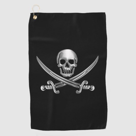 Silver Skull en Crossed Swords Golfhanddoek (Voorkant)