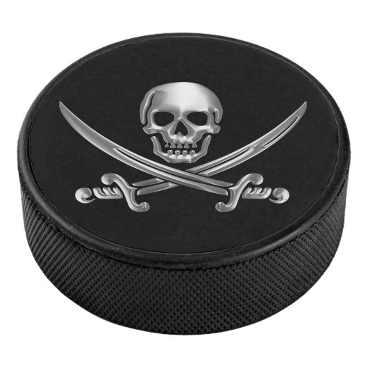 Silver Skull en Crossed Swords Hockey Puck (3/4)