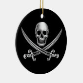 Silver Skull en Crossed Swords Keramisch Ornament (Rechts)