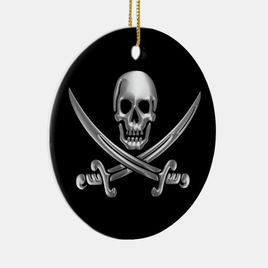 Silver Skull en Crossed Swords Keramisch Ornament (Rechts)