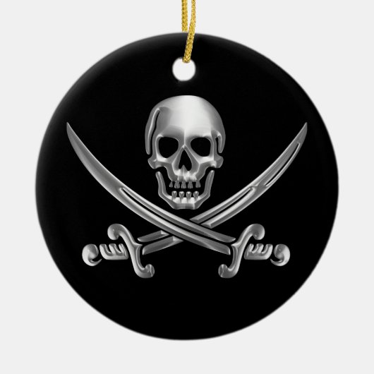 Silver Skull en Crossed Swords Keramisch Ornament (Voorkant)