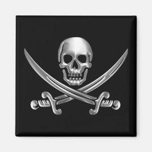 Silver Skull en Crossed Swords Magneet