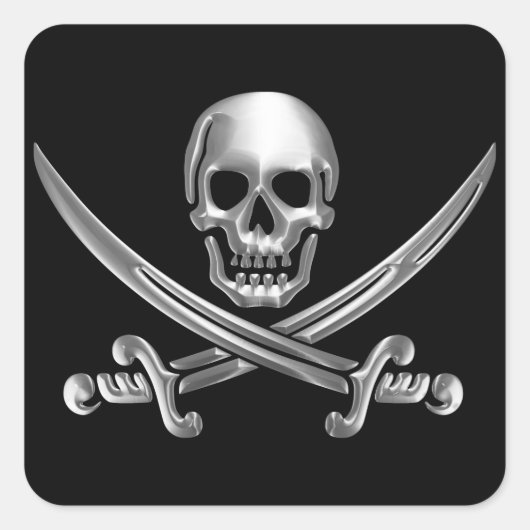 Silver Skull en Crossed Swords Vierkante Sticker (Voorkant)