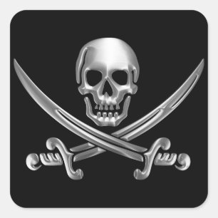 Silver Skull en Crossed Swords Vierkante Sticker