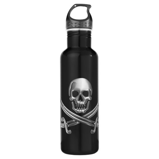 Silver Skull en Crossed Swords Waterfles (Voorkant)