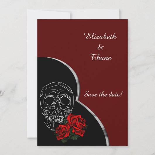 Silver Skull en Rozen Modern Gothic Wedding Save The Date (Voorkant)