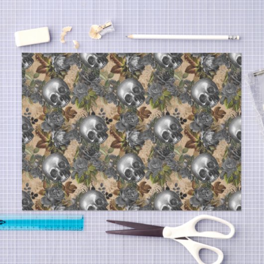 Silver Skulls en Rozen Pattern Tissuepapier (Craft)