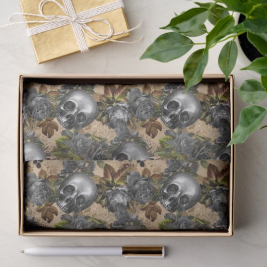 Silver Skulls en Rozen Pattern Tissuepapier (Geschenk)