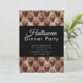 Silver Skulls Roos Gold Halloween Dinner Party Kaart (Staand voorkant)