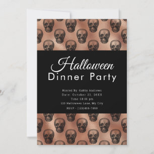 Silver Skulls Roos Gold Halloween Dinner Party Kaart