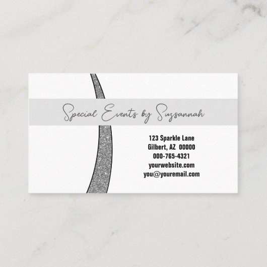 Silver Sliver Faux Glitter Professionele foto Visitekaartje (Achterkant)