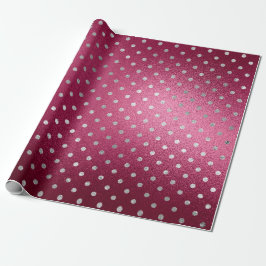 Silver Small Polka Dots Grey Metallic Beet Red Cadeaupapier