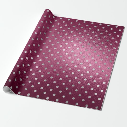 Silver Small Polka Dots Grey Metallic Beet Red Cadeaupapier (Uitgerold)