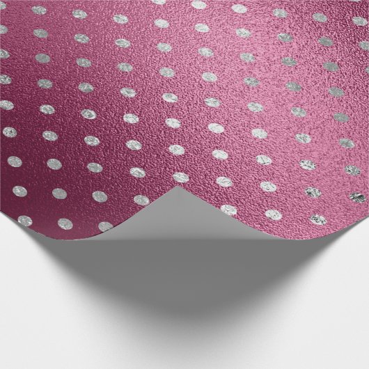 Silver Small Polka Dots Grey Metallic Beet Red Cadeaupapier (Hoek)