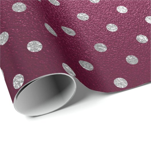 Silver Small Polka Dots Grey Metallic Beet Red Cadeaupapier (Rol Hoek)