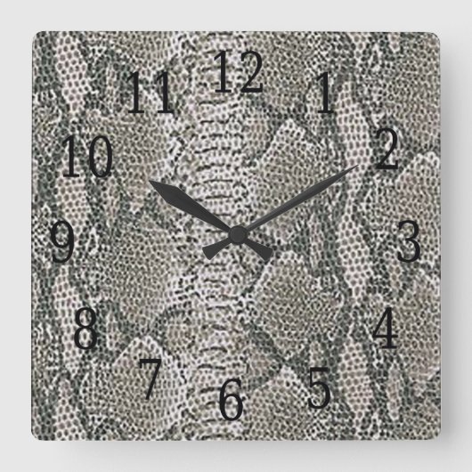 Silver Snake Skin Square Clock Vierkante Klok (Voorkant)