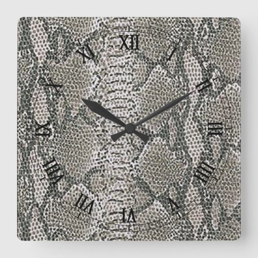 Silver Snake Skin Square Roman Numals Clock Vierkante Klok (Voorkant)