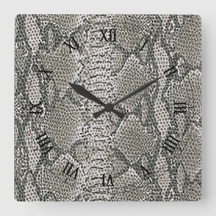 Silver Snake Skin Square Roman Numals Clock Vierkante Klok