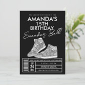 Silver Sneaker Ball Birthday Uitnodiging (Staand voorkant)