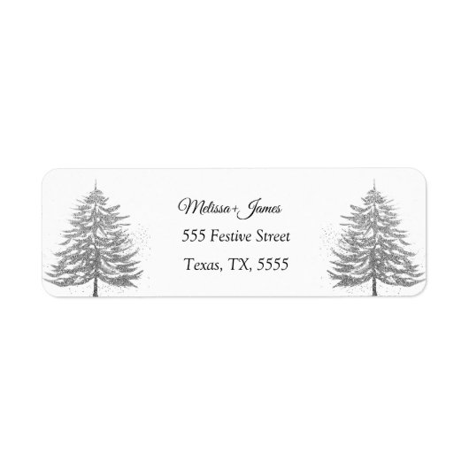 Silver Sneeuwkerstboom Festive Wedding Etiket (Voorkant)