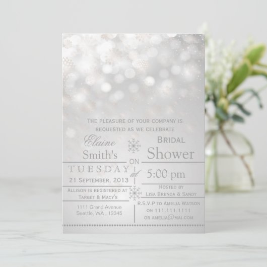 Silver snewflakes Winter Vrijgezellenfeest Invite Kaart (Staand voorkant)