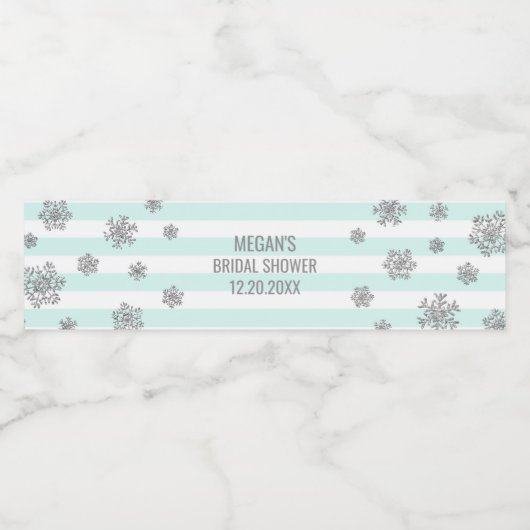 Silver Snow Blue Stripes Winter Vrijgezellenfeest Waterfles Etiket (Enkel label)