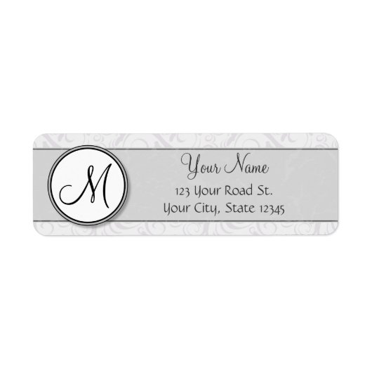 Silver Snow Floral Wisps & Stripes met monogram Etiket (Voorkant)