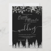 Silver snow pine black Christmas winter wedding Kaart (Voorkant)