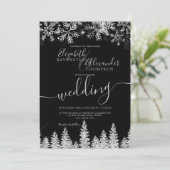 Silver snow pine black Christmas winter wedding Kaart (Staand voorkant)