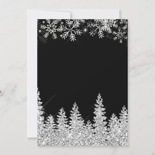 Silver snow pine black Christmas winter wedding Kaart (Achterkant)
