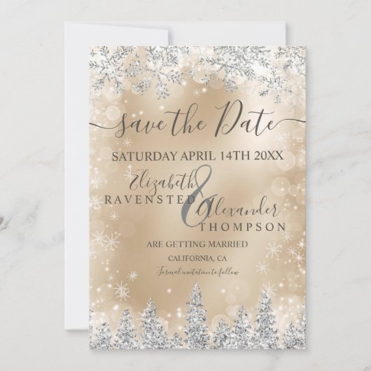 Silver Snow Pine Gold folie Christmas save the dat Save The Date (Voorkant)