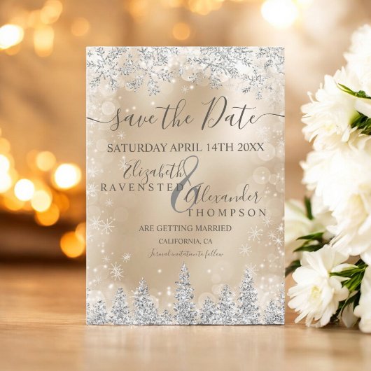 Silver Snow Pine Gold folie Christmas save the dat Save The Date
