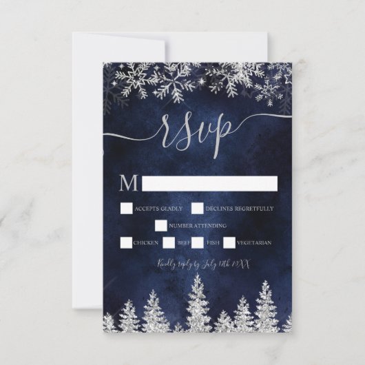 Silver snow pine navy Kerstwinter rsvp (Voorkant)