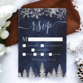 Silver snow pine navy Kerstwinter rsvp Kaart