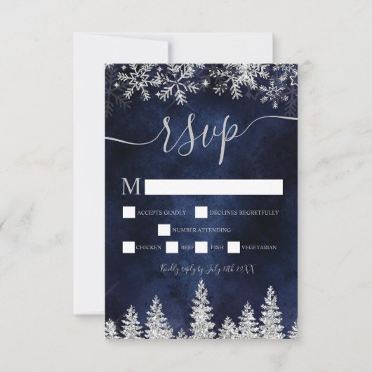 Silver snow pine navy Kerstwinter rsvp Kaart (Voorkant)