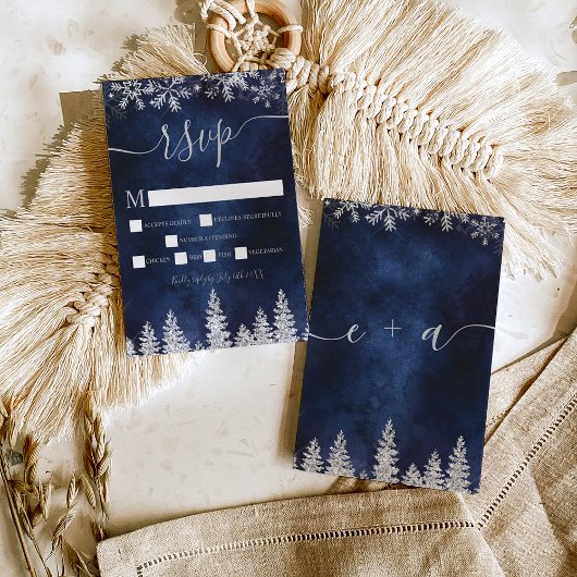 Silver snow pine navy Kerstwinter rsvp Kaartje