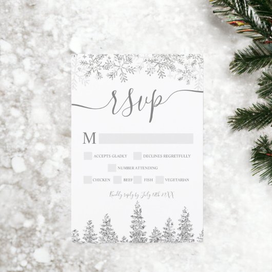 Silver snow pine navy Kerstwinter rsvp Kaartje