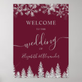 Silver snow pine red Christmas winter wedding Poster (Voorkant)