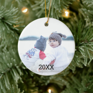 Silver Snowflake 2 Sided Photo Christmas Keramisch Ornament